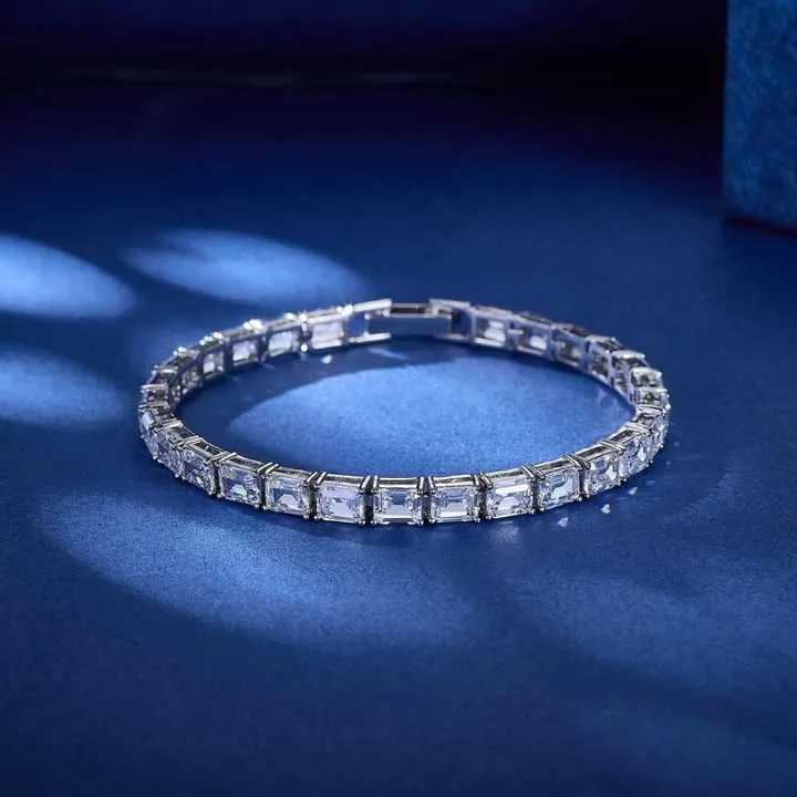 سوار سلسلة تنس من الزركونيا المكعبة مطلي - Tennis Chain Bracelet CZ Rhodium Plated