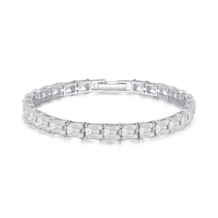 سوار سلسلة تنس من الزركونيا المكعبة مطلي - Tennis Chain Bracelet CZ Rhodium Plated