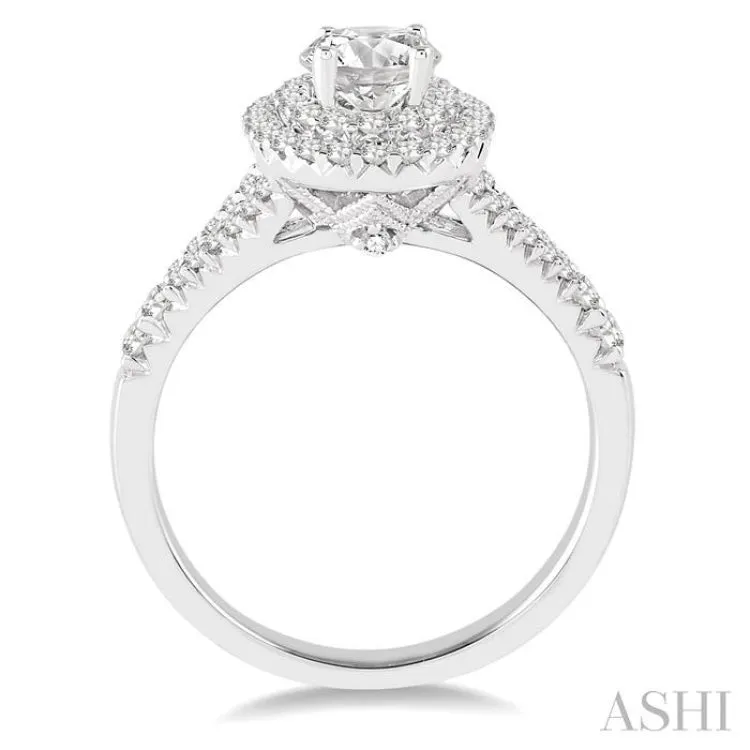 1.00 ctw Diamond Engagement Ring with 1/2 ct Oval Cut Center Stone in 14K White Gold