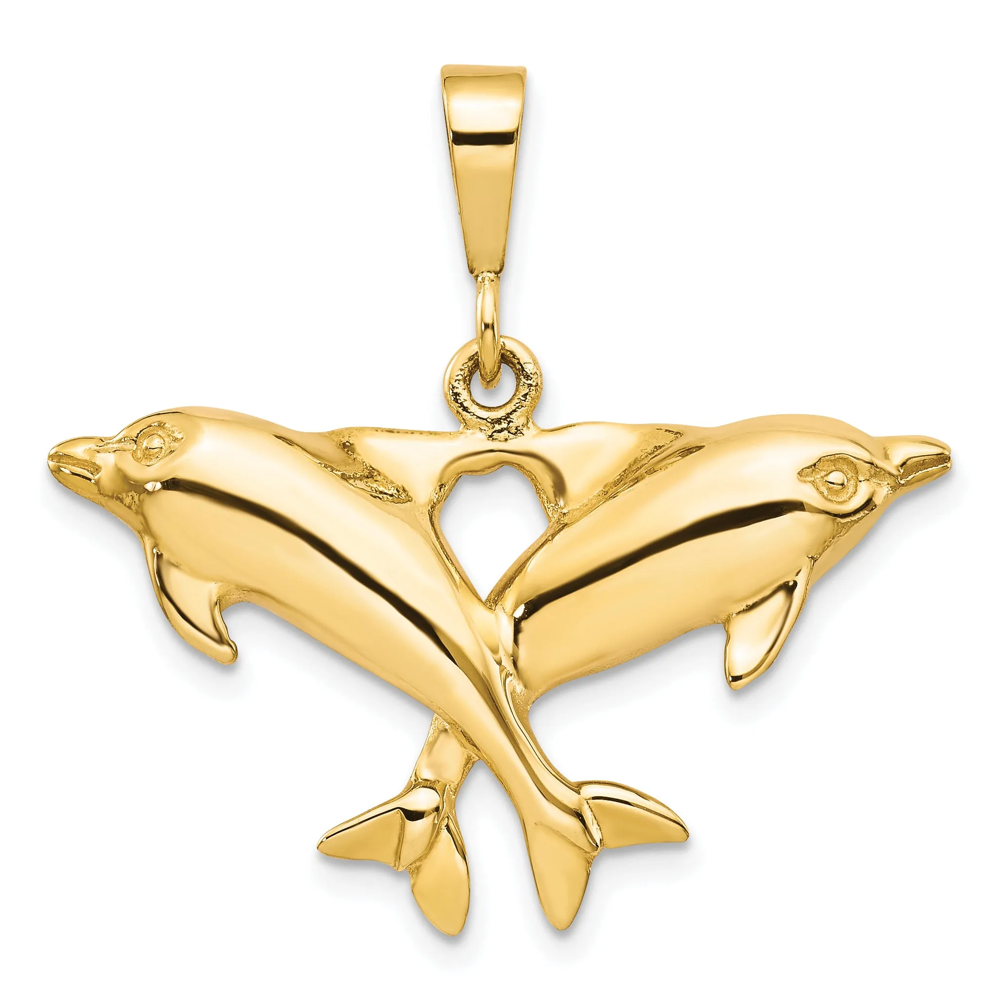 10K Gold Polished Twin Dolphins Charm Pendant Elegant & Themed Design