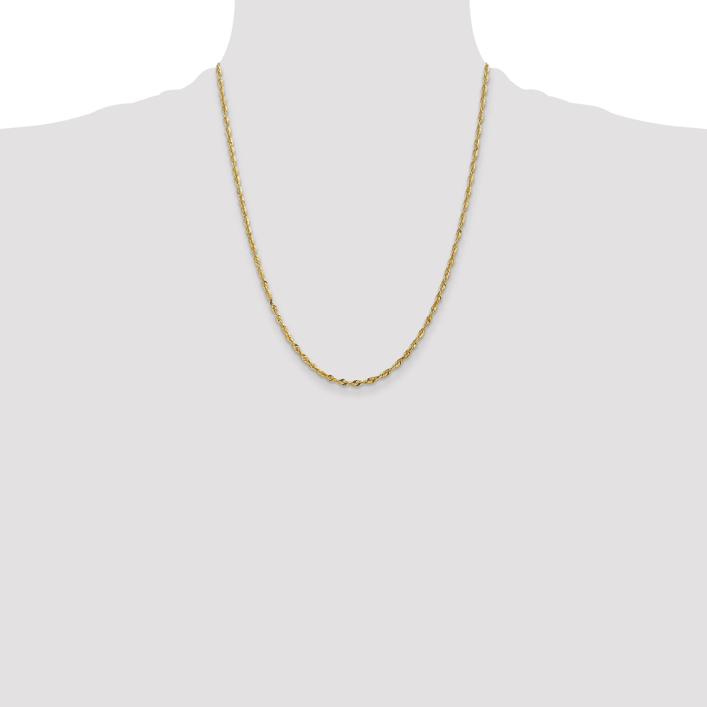 10K Gold Rope Necklace with Polished Diamond-Cut Elegant Design