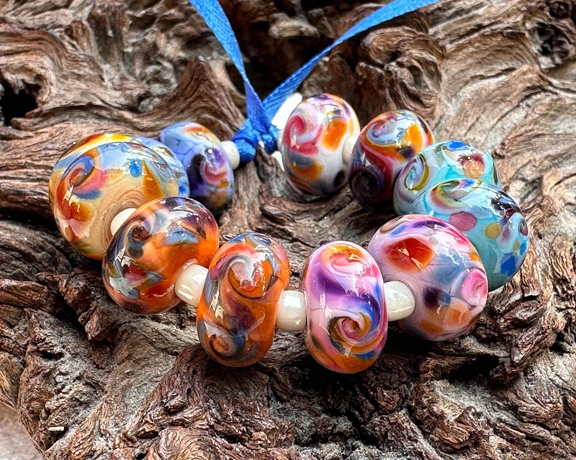 12 Colorful Mosaic Lampwork Beads Set SRA