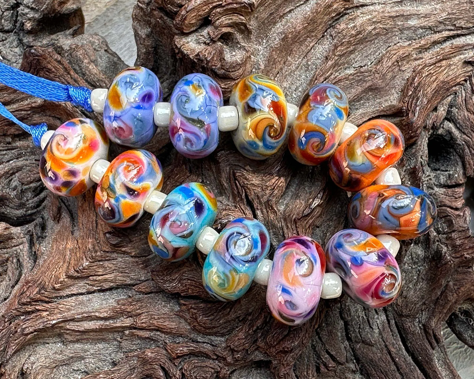 12 Colorful Mosaic Lampwork Beads Set SRA