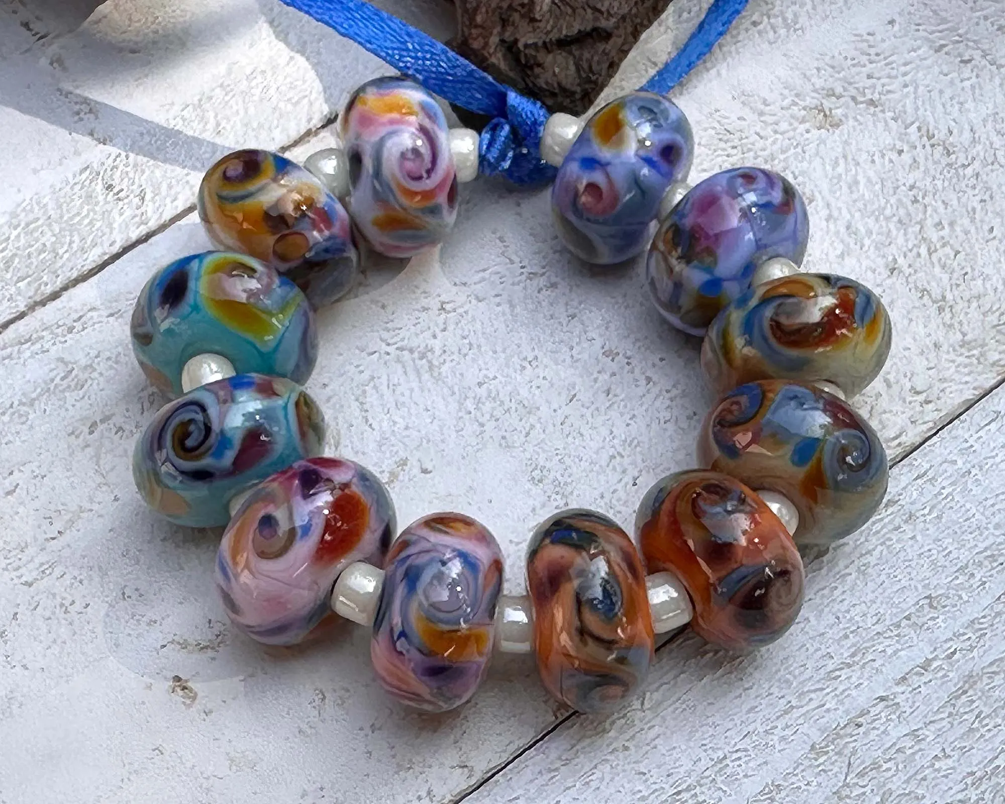 12 Colorful Mosaic Lampwork Beads Set SRA