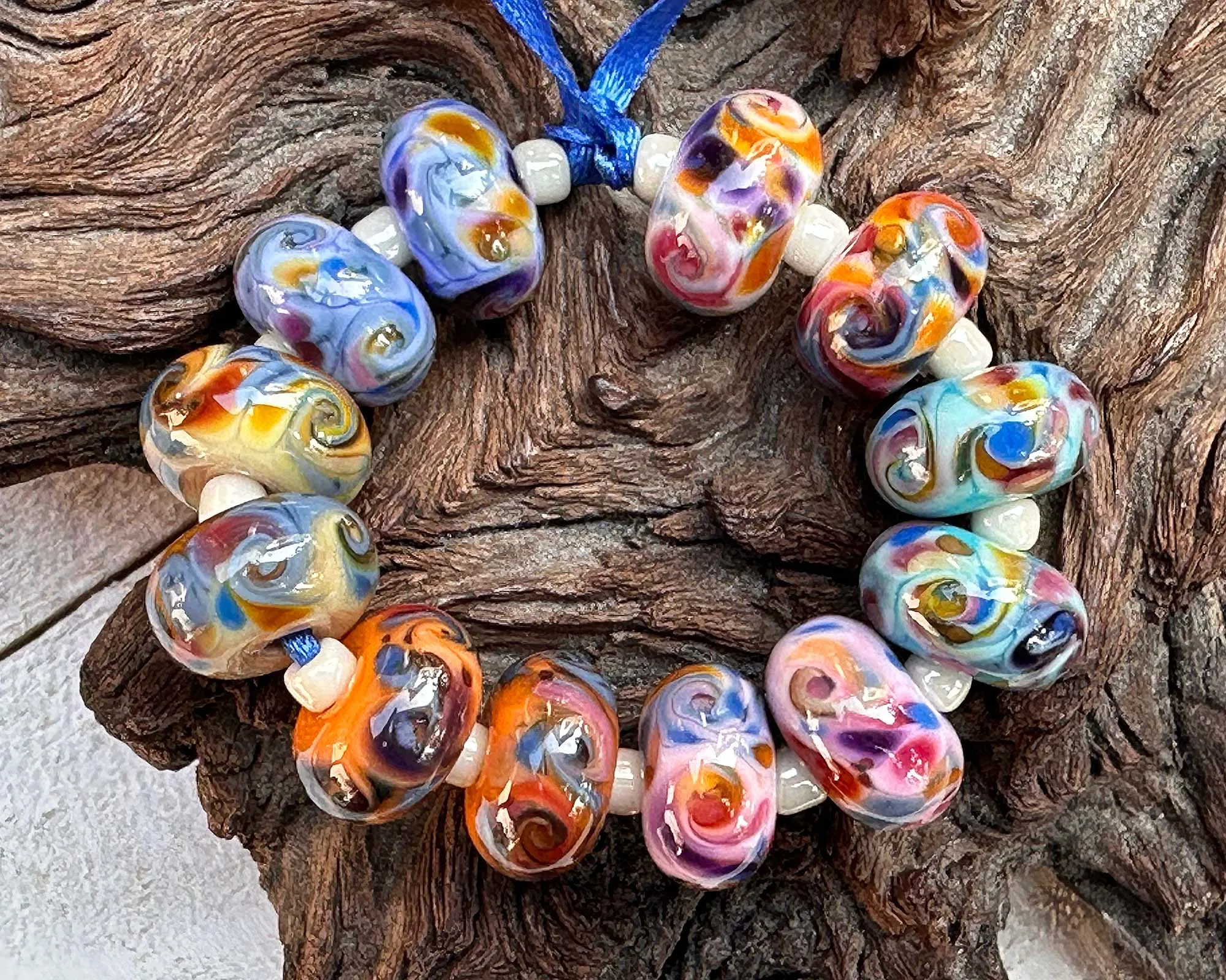 12 Colorful Mosaic Lampwork Beads Set SRA