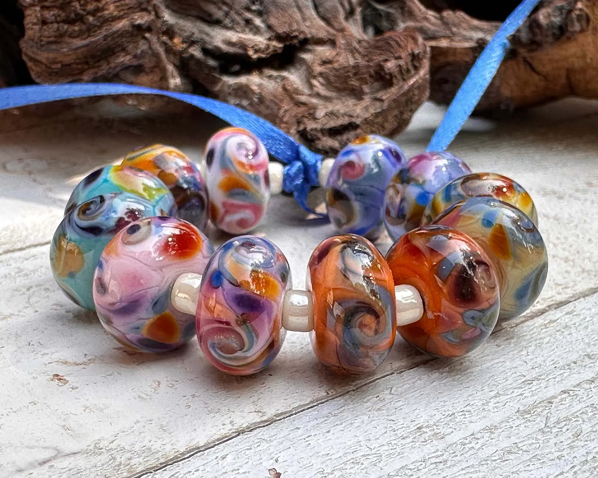 12 Colorful Mosaic Lampwork Beads Set SRA