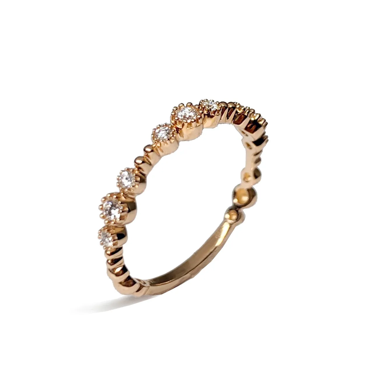 14k delicate beaded gold diamond fashion band Stack Ring SR45043
