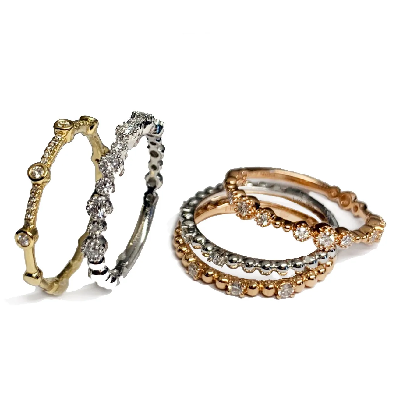 14k delicate beaded gold diamond fashion band Stack Ring SR45043