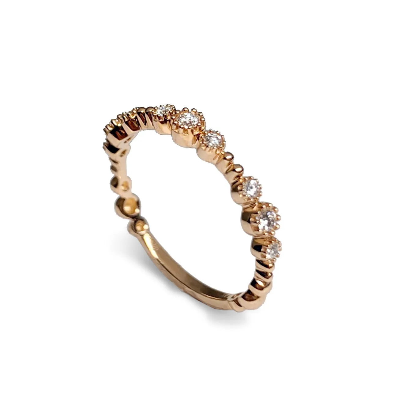 14k delicate beaded gold diamond fashion band Stack Ring SR45043