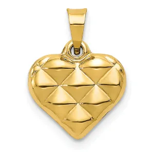 14K Gold 3D Heart Pendant with Polished Textured Finish  Lightweight, Elegant, Gift-Ready