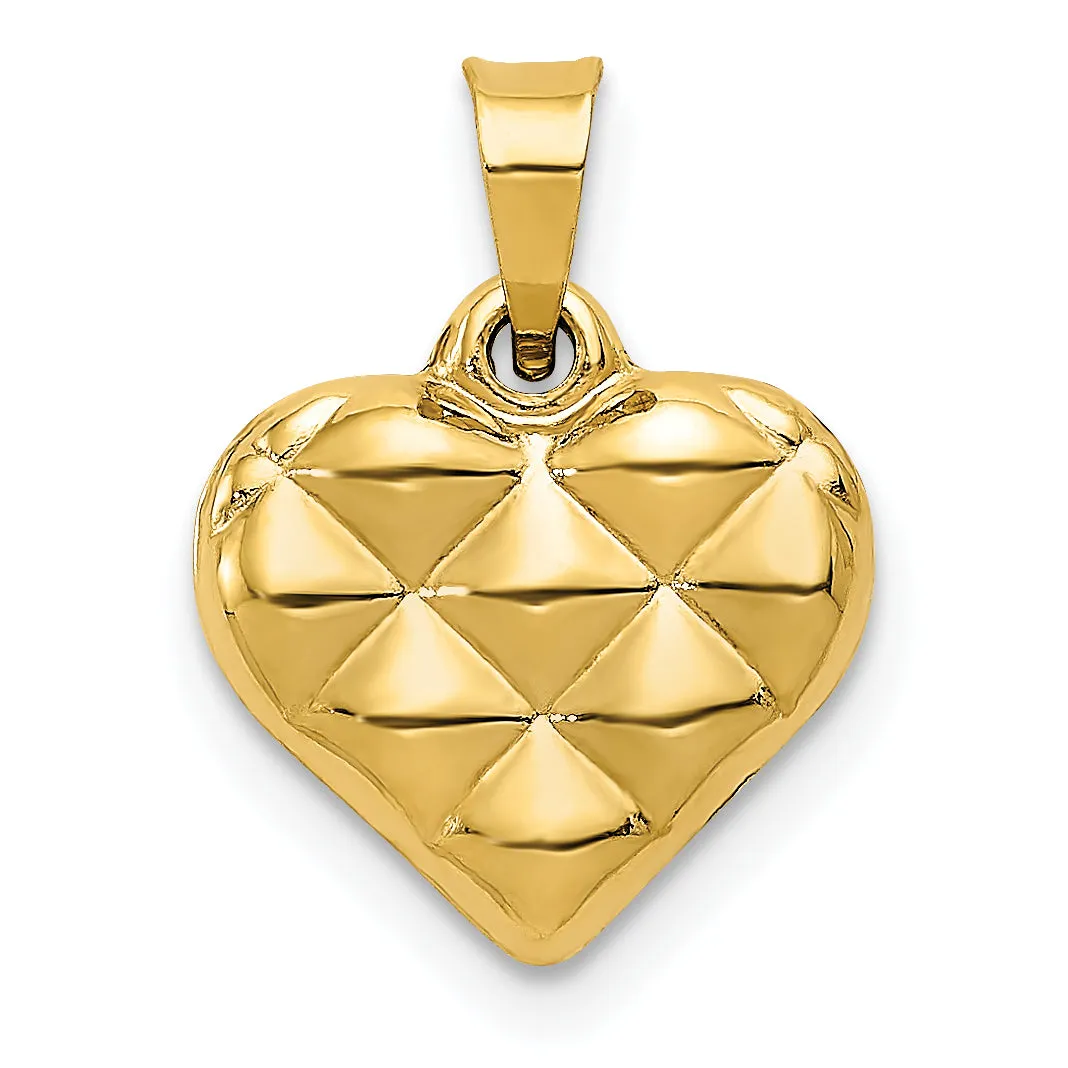 14K Gold 3D Heart Pendant with Polished Textured Finish  Lightweight, Elegant, Gift-Ready