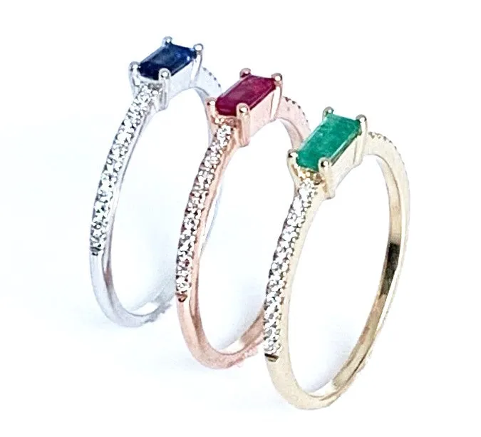 14k gold baguette ruby & diamond designer fashion stack ring MR4863DRUB