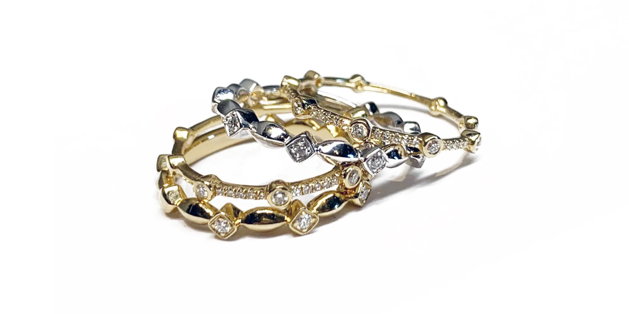 14k gold bezel diamond fashion stack ring SR43759