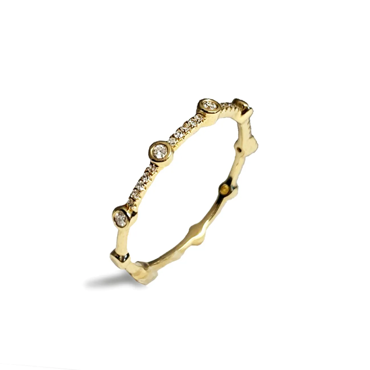 14k gold bezel diamond fashion stack ring SR43759