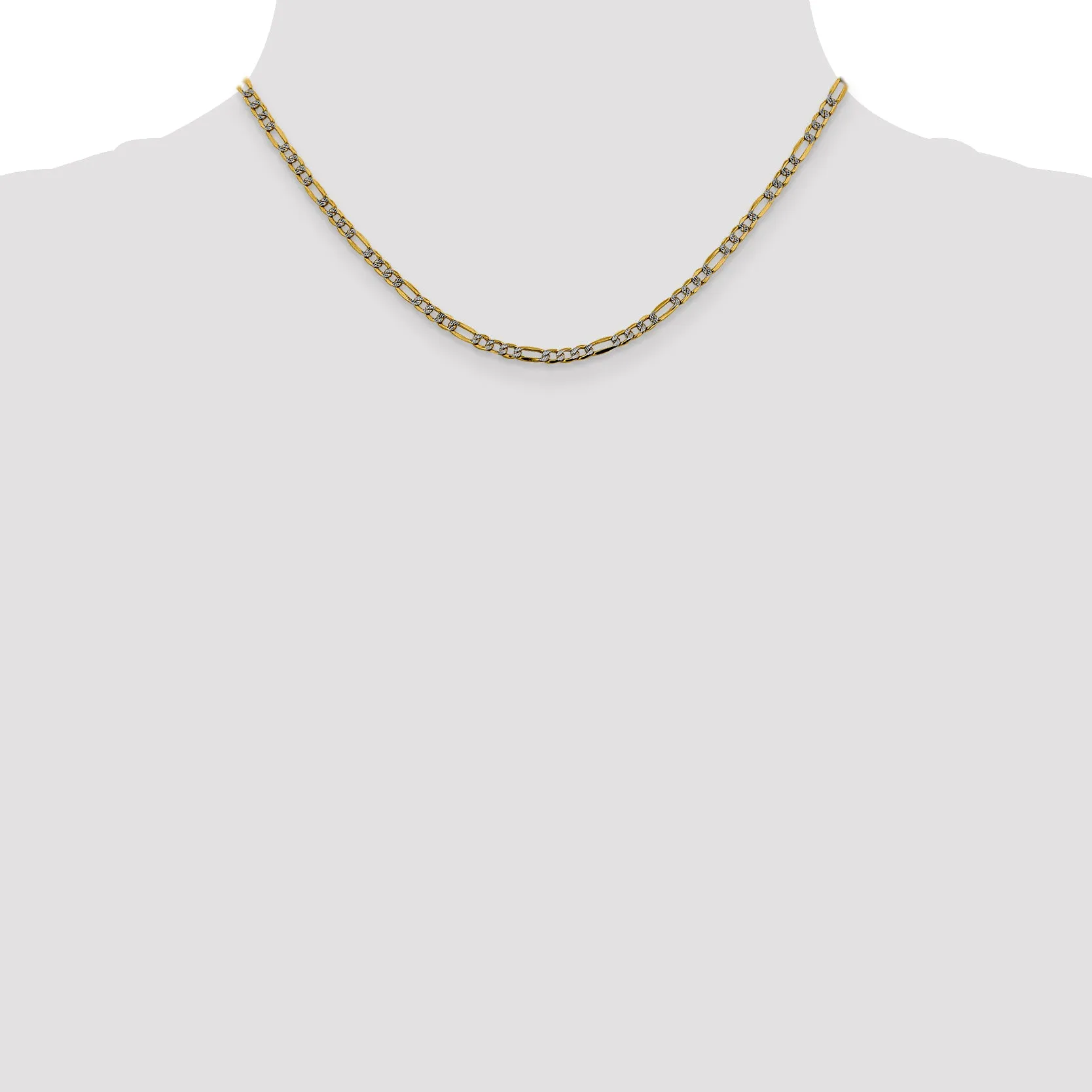 14K Gold Figaro Chain Necklace with Rhodium Accents Elegant and Polished