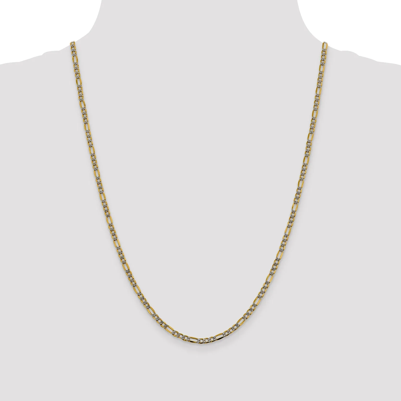14K Gold Figaro Chain Necklace with Rhodium Accents Elegant and Polished