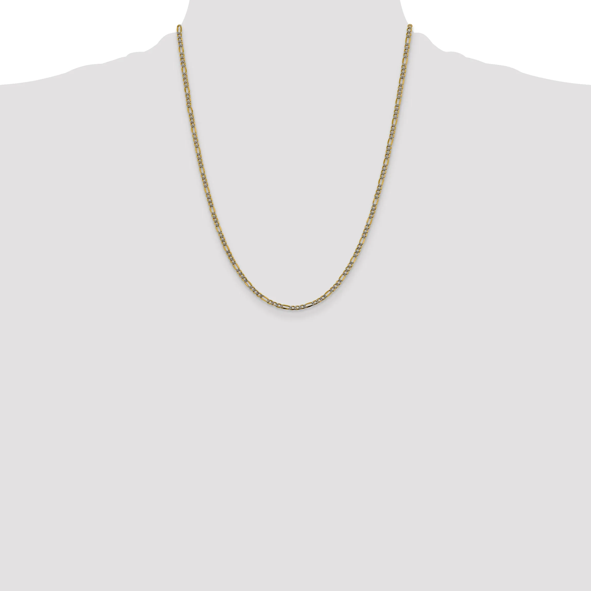 14K Gold Figaro Chain Necklace with Rhodium Accents Elegant and Polished