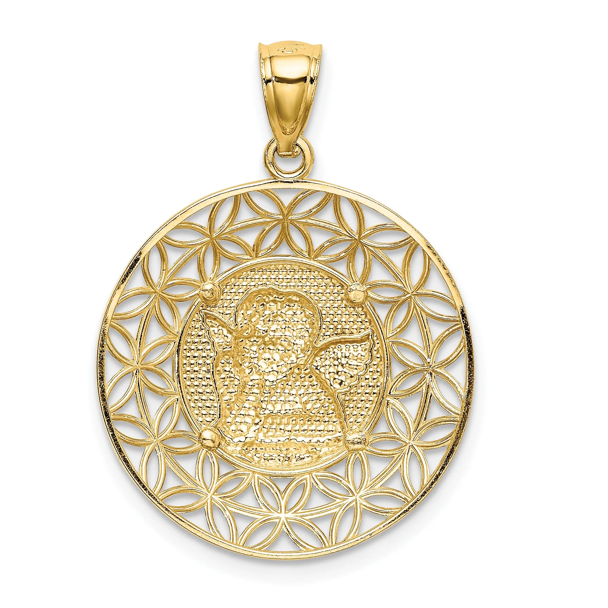 14K Gold Polished Angel Medal Pendant with Diamond-Cut Detailing  28mm