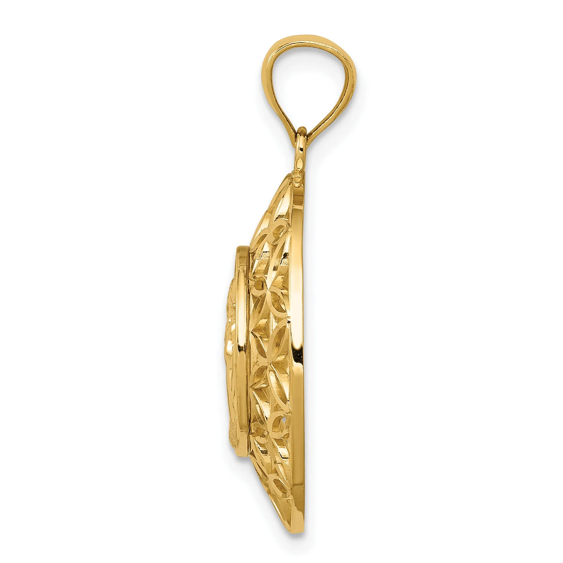 14K Gold Polished Angel Medal Pendant with Diamond-Cut Detailing  28mm