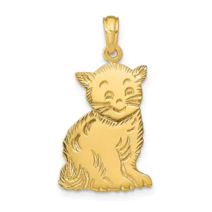 14K Gold Polished Cat Charm with Elegant Cast Design