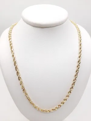 14k Gold Rope Chain Necklace - 4MM Thickness, All Lengths Available