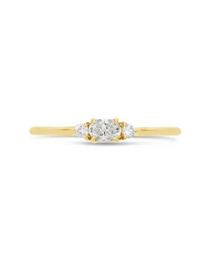 14K Gold Three-Stone Oval Diamond Ring