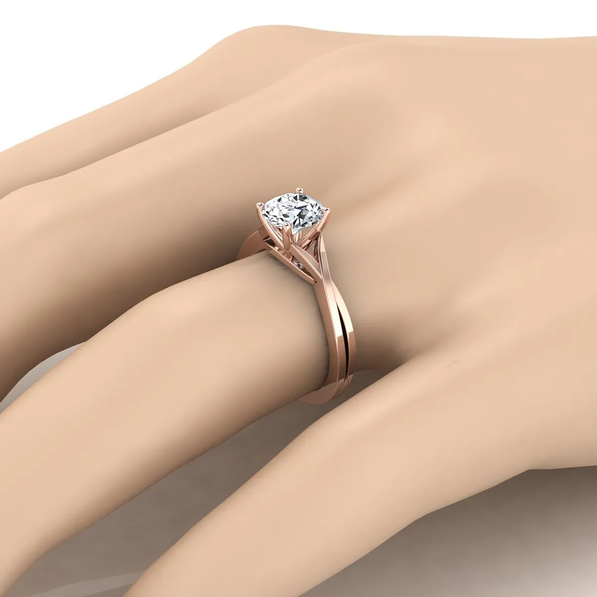 14K Rose Gold Round Brilliant Delicate Twist Solitaire Engagement Ring