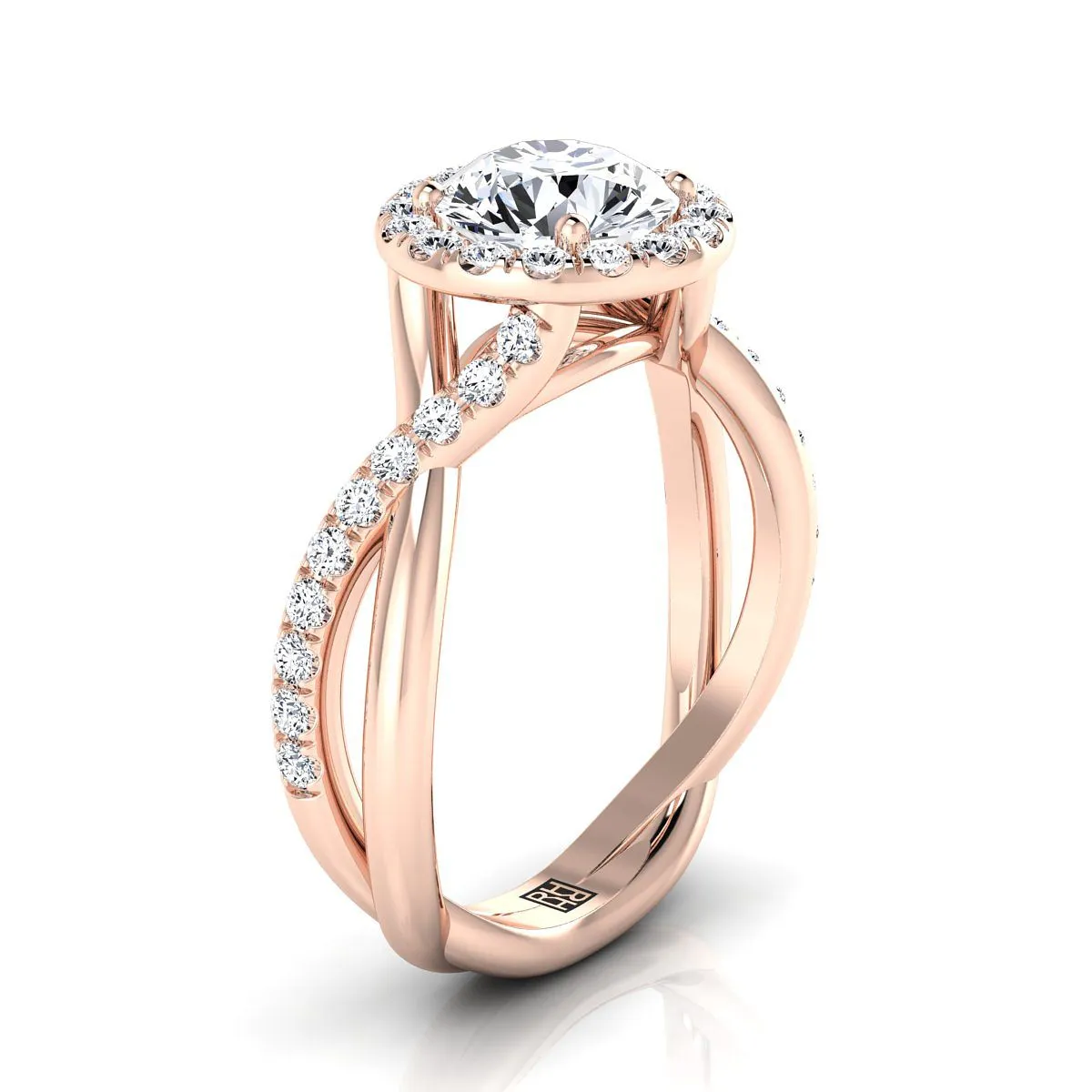 14K Rose Gold Round Brilliant Diamond Twisted Vine Halo Engagement Ring -1/2ctw