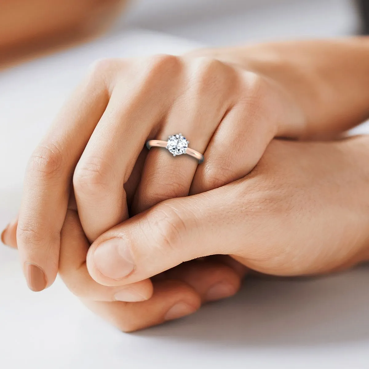 14K Rose Gold Round Brilliant Morganite Pinched Comfort Fit Claw Prong Solitaire Engagement Ring