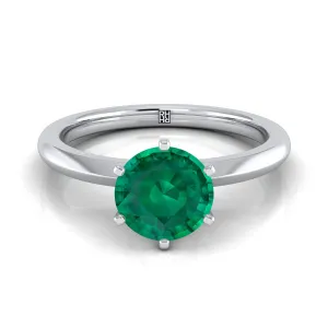 14K White Gold Round Brilliant Emerald Pinched Comfort Fit Claw Prong Solitaire Engagement Ring