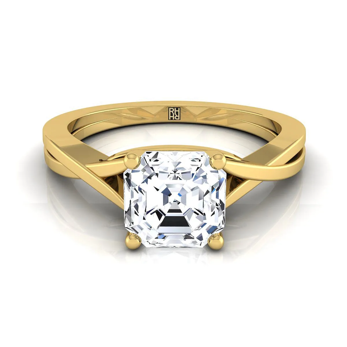 14K Yellow Gold Asscher Cut Delicate Twist Solitaire Engagement Ring