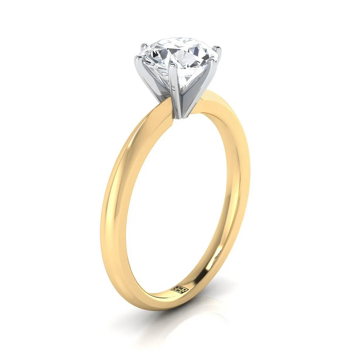 14K Yellow Gold Round Brilliant Emerald Pinched Comfort Fit Claw Prong Solitaire Engagement Ring
