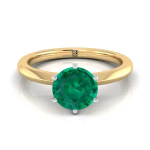 14K Yellow Gold Round Brilliant Emerald Pinched Comfort Fit Claw Prong Solitaire Engagement Ring