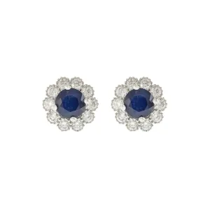 14KT White Gold Blue Sapphire and Diamond Halo Earrings