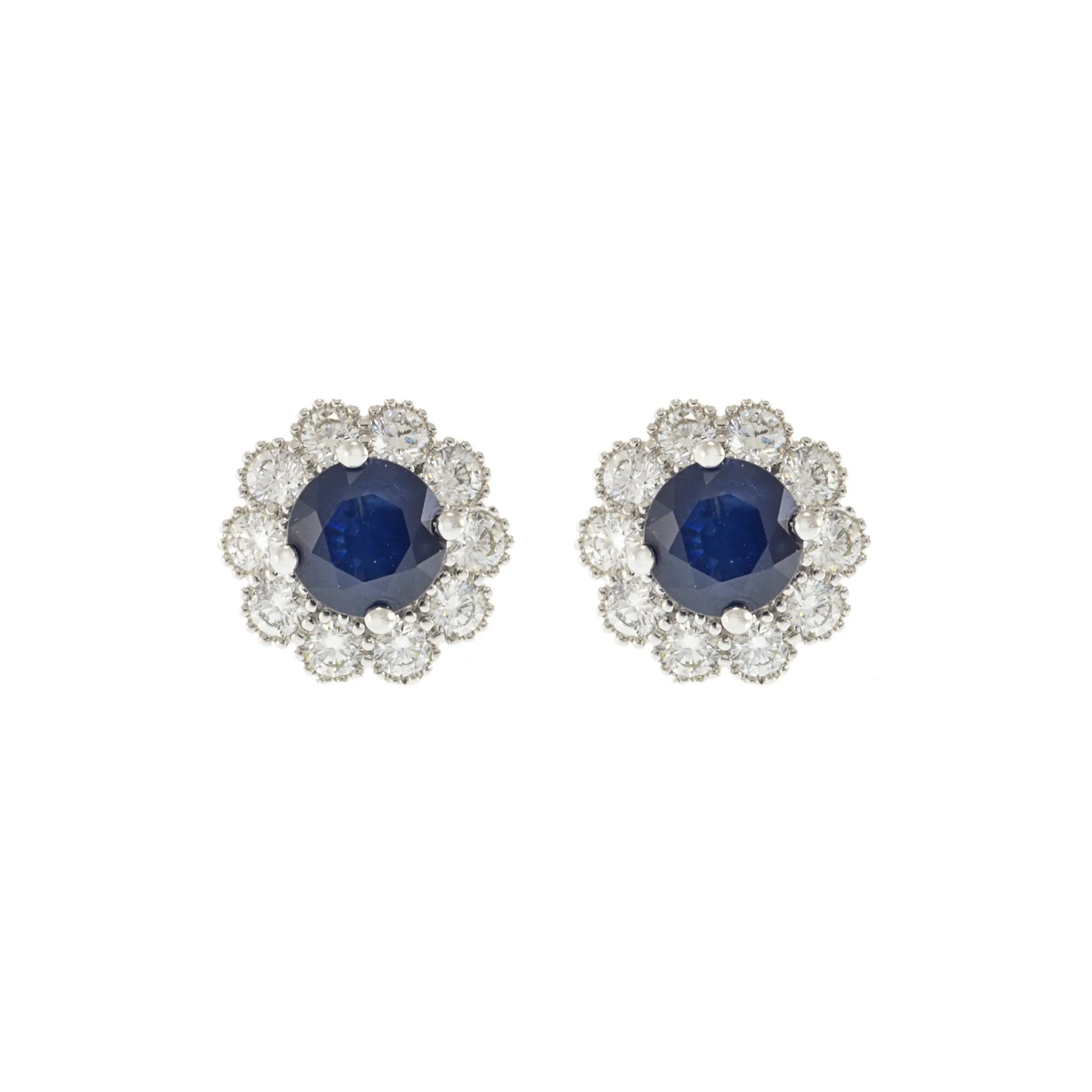 14KT White Gold Blue Sapphire and Diamond Halo Earrings