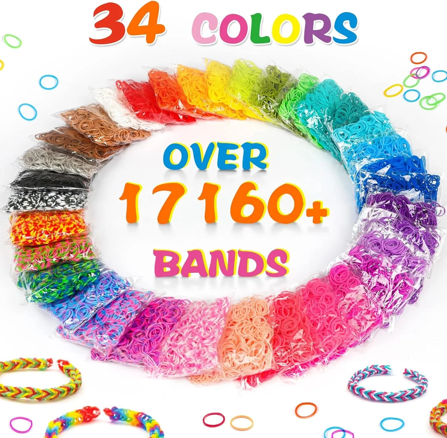 17160  Loom Rubber Bands Refill Kit in 34 Color with 600 Clips,6 Hooks,1 Instruction, Premium Bracelet Making Kit for Kids Weaving DIY Crafting Gift