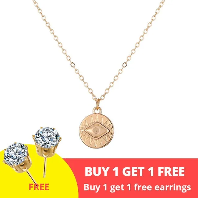 17KM Vintage Gold Round Necklaces Coin Necklaces For Women Girl Long Coin Pendant & Necklace 2019 Female Fashion Jewelry Gift