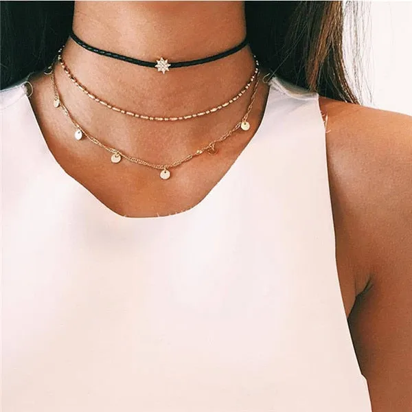 17KM Vintage Gold Round Necklaces Coin Necklaces For Women Girl Long Coin Pendant & Necklace 2019 Female Fashion Jewelry Gift