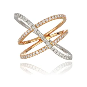18ct Rose And White Gold Diamond Crossover Band Ring