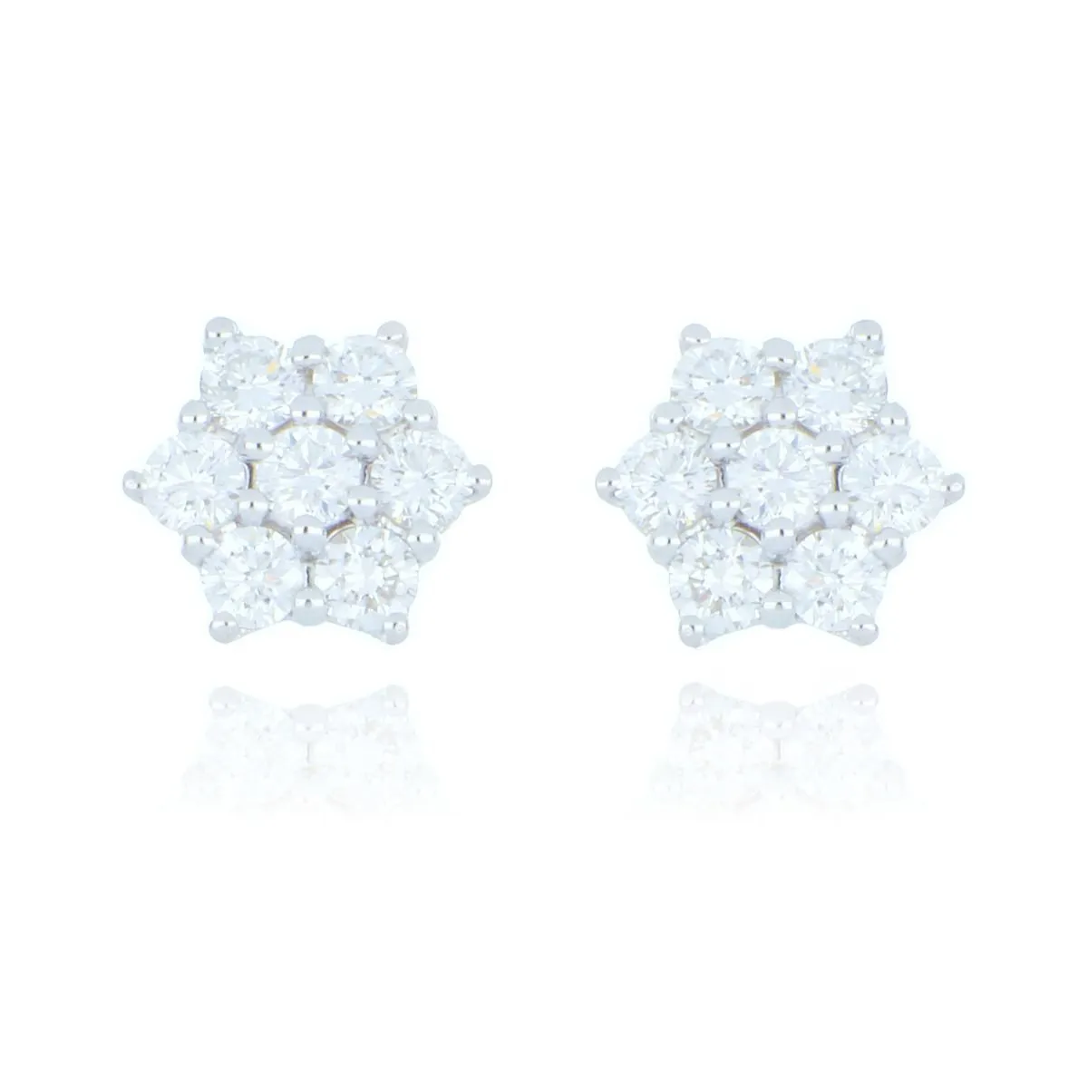 18ct White Gold 0.58ct Diamond Flower Cluster Stud Earrings