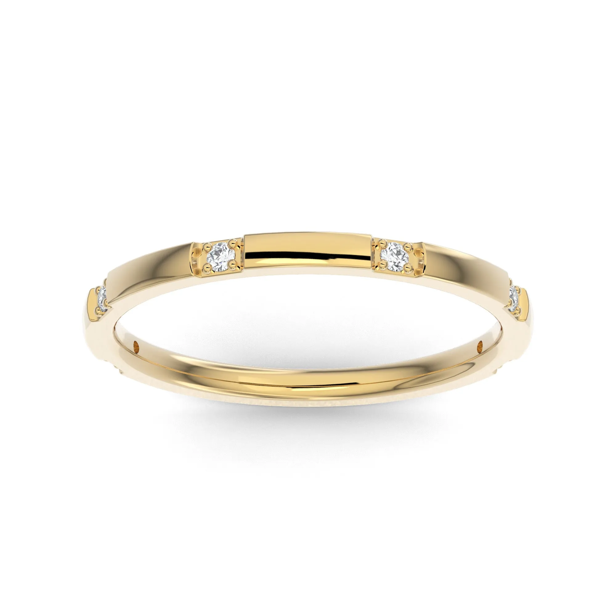 18K Yellow Gold Six Spaced Stone Lab Grown Diamond Wedding Band