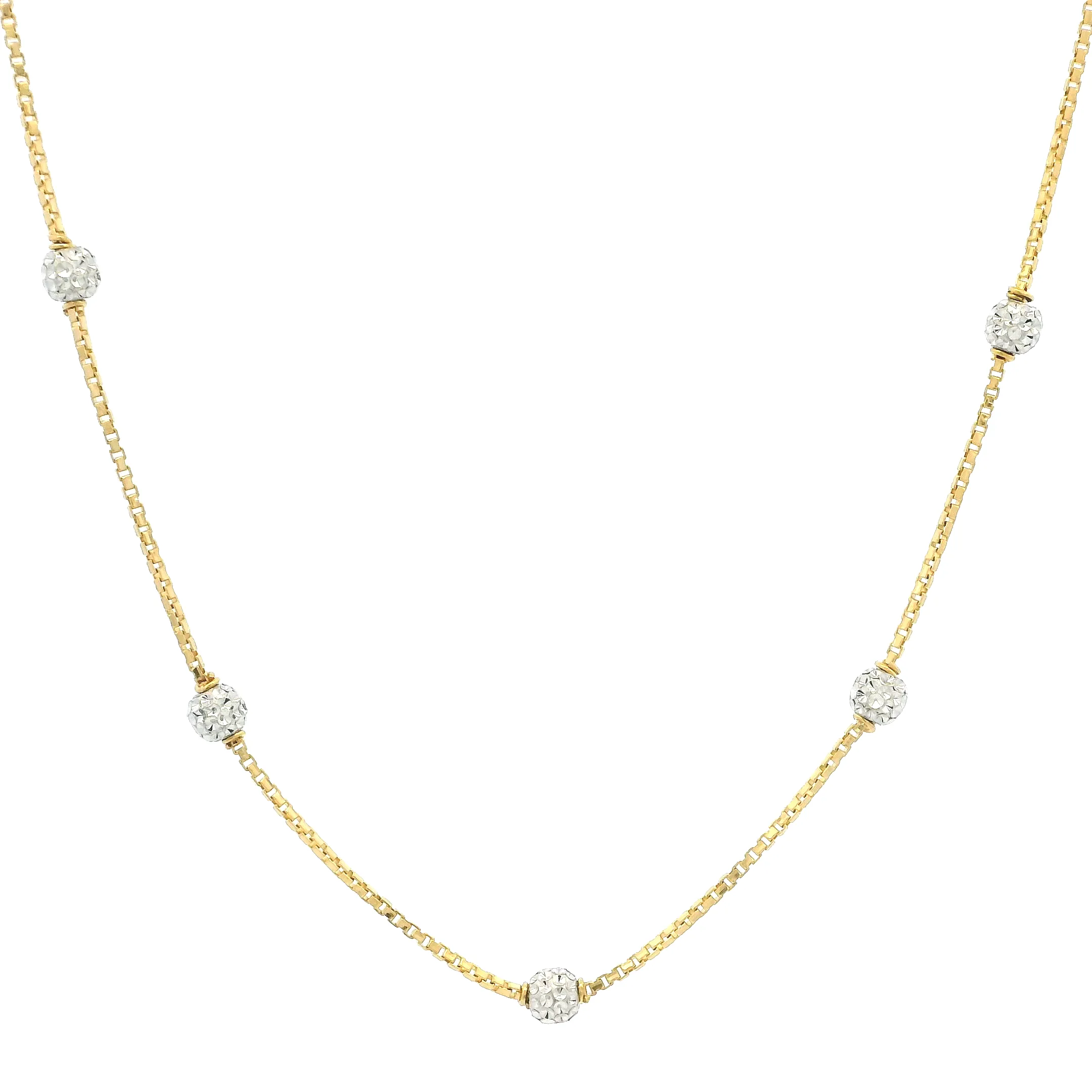 22ct Gold Box Chain with Rhodium Diamond-Cut Beads & Hook Clasp – Elegant & Timeless | 18 Inches
