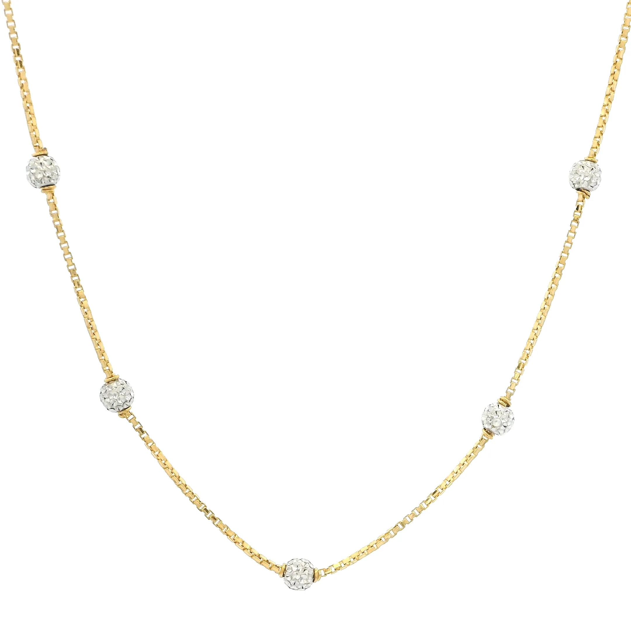 22ct Gold Box Chain with Rhodium Diamond-Cut Beads & Hook Clasp – Elegant & Timeless | 18 Inches
