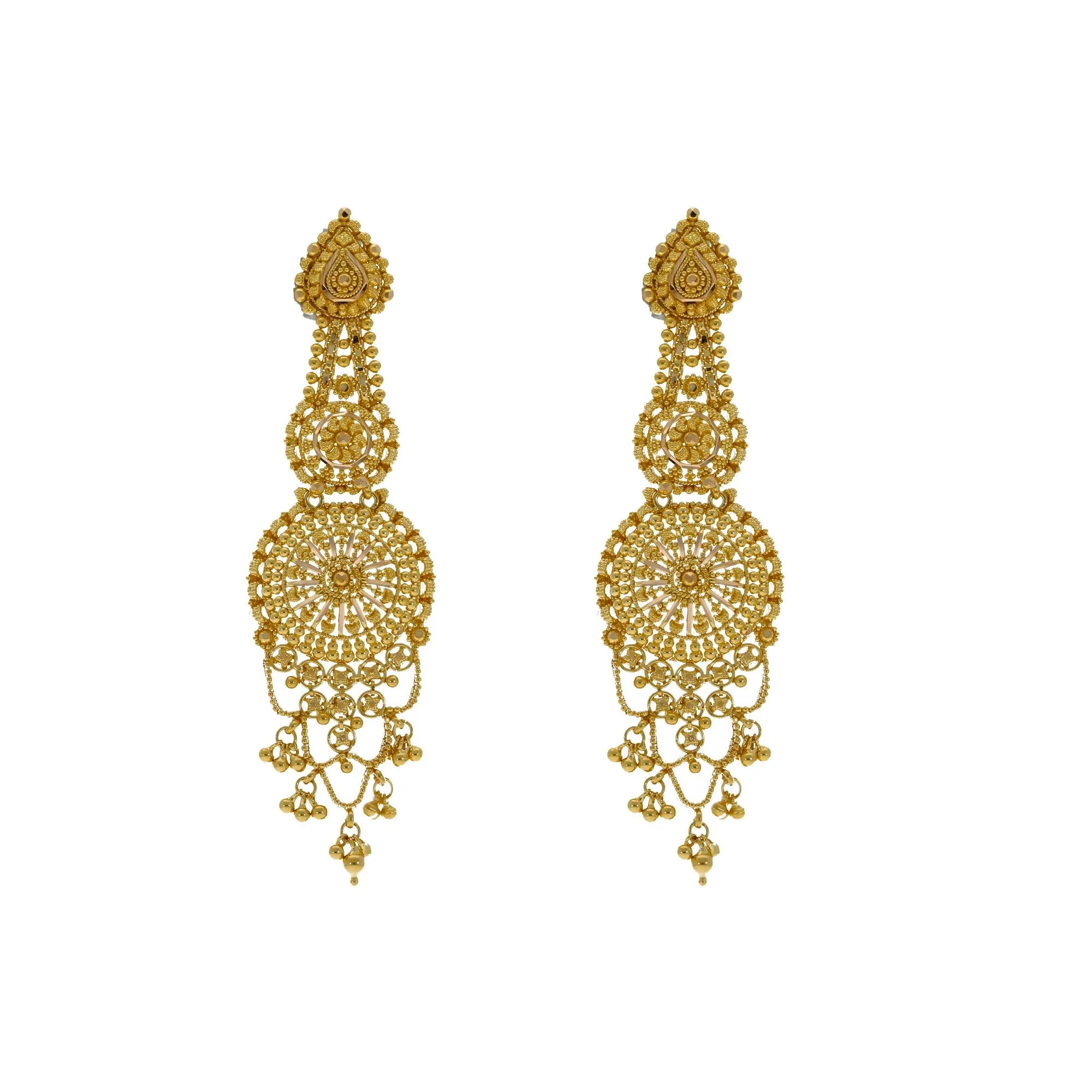 22K Yellow Gold Necklace & Earrings Set W/ Interlocked V-Stole Design