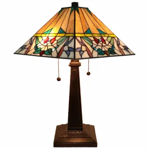 23" Stained Glass Flowery Two Light Mission Style Table Lamp By Homeroots