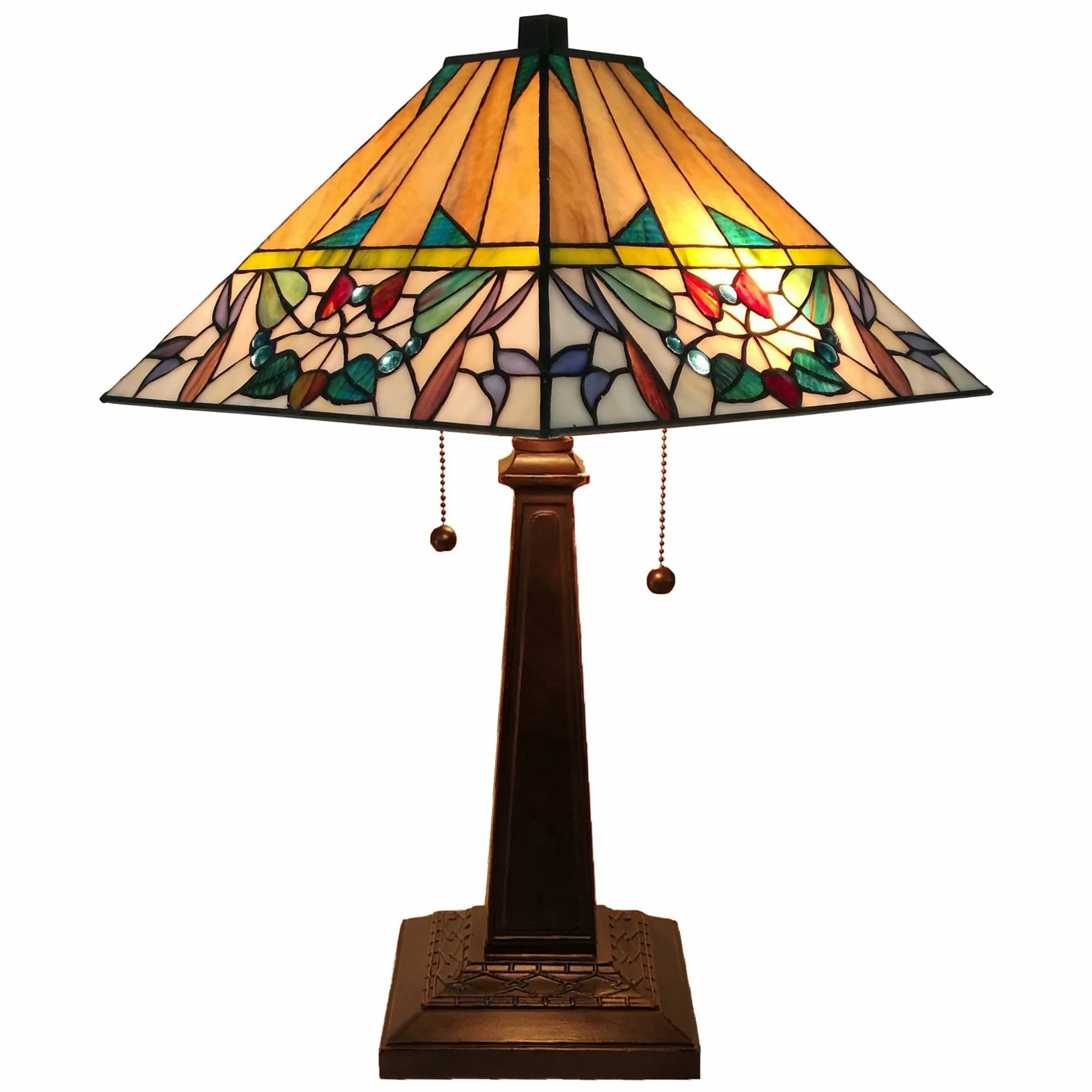 23" Stained Glass Flowery Two Light Mission Style Table Lamp By Homeroots