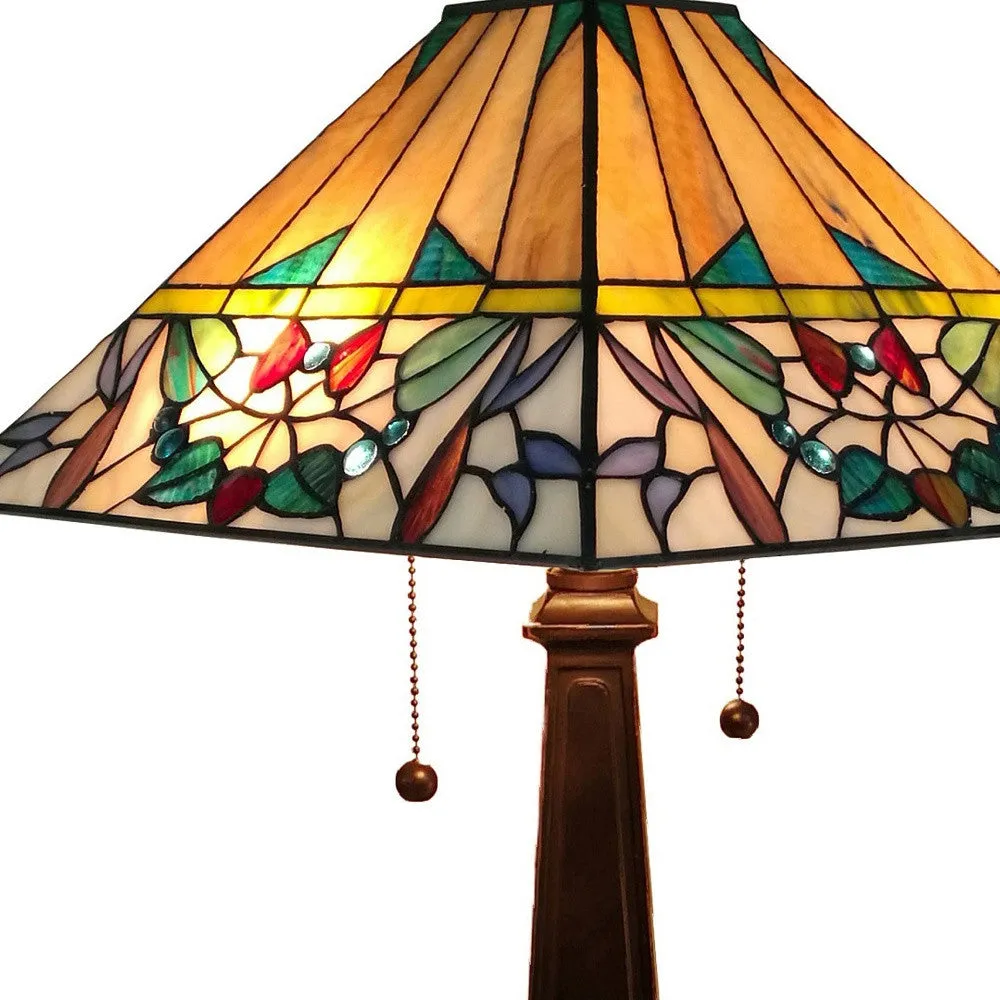 23" Stained Glass Flowery Two Light Mission Style Table Lamp By Homeroots
