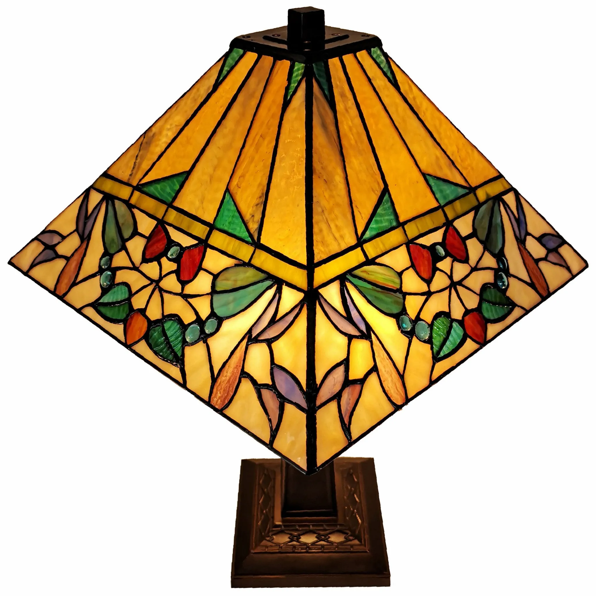 23" Stained Glass Flowery Two Light Mission Style Table Lamp By Homeroots