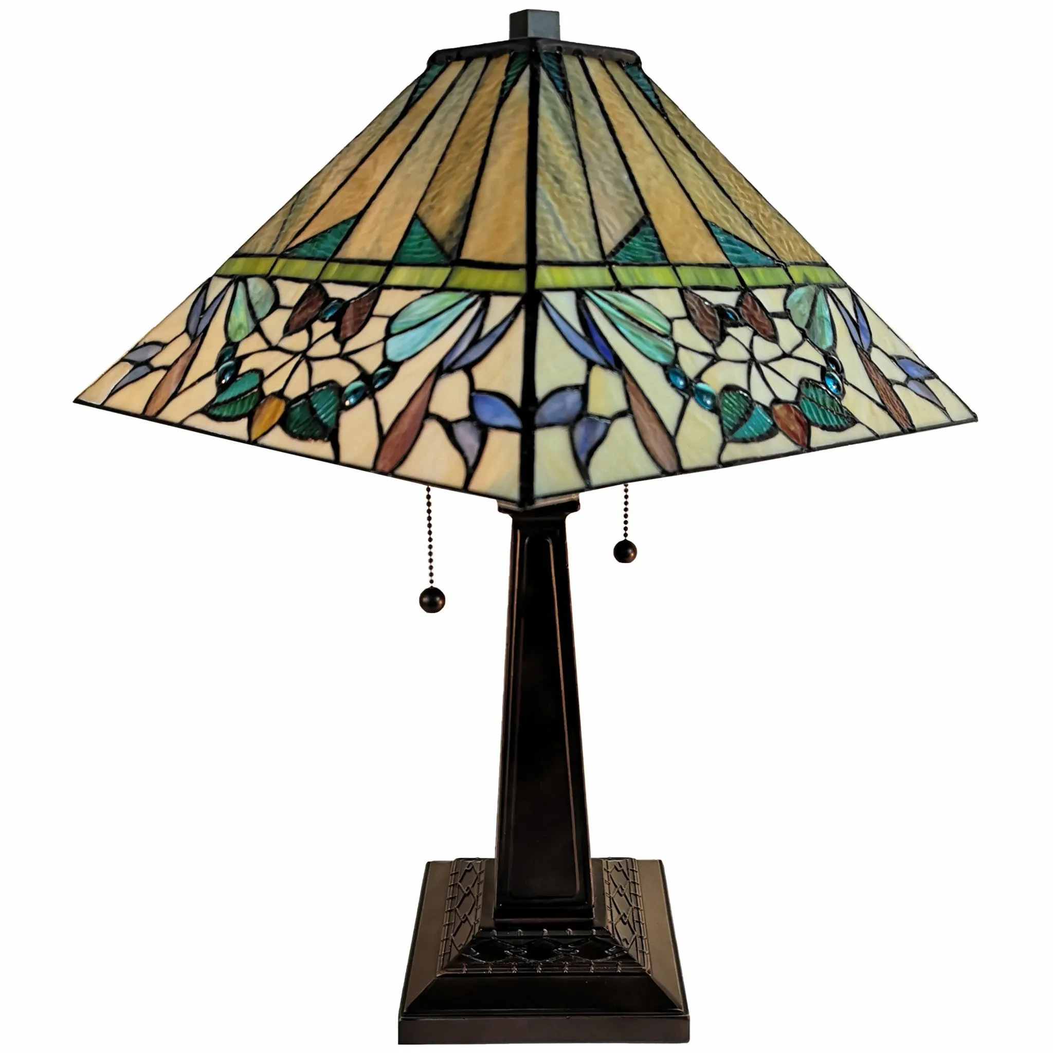 23" Stained Glass Flowery Two Light Mission Style Table Lamp By Homeroots