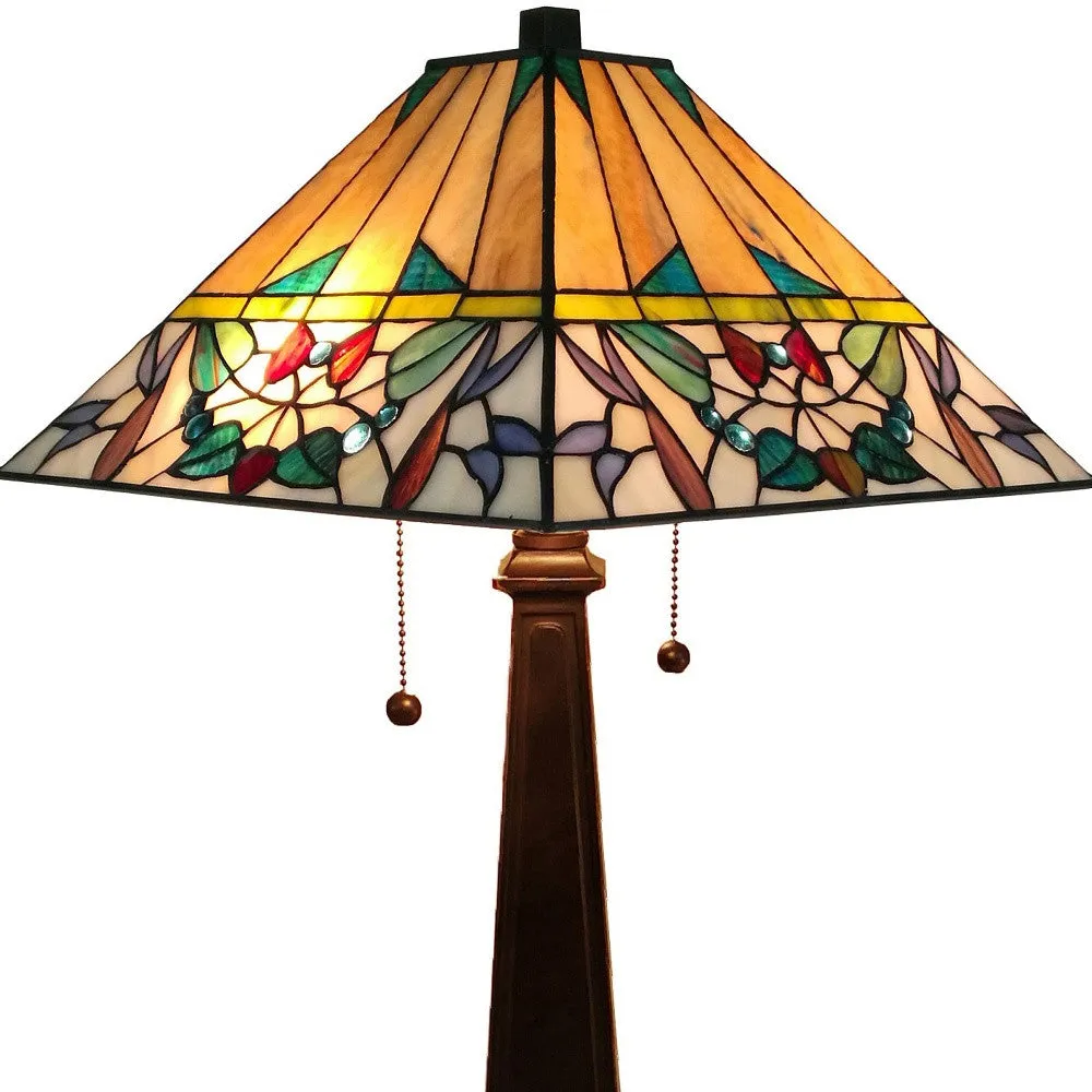 23" Stained Glass Flowery Two Light Mission Style Table Lamp By Homeroots